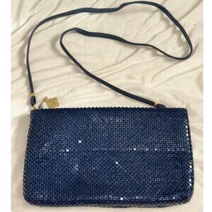 Vintage Navy Blue Crossbody Purse Chainmaille Whiting & Davis Aluminum Mesh Gold